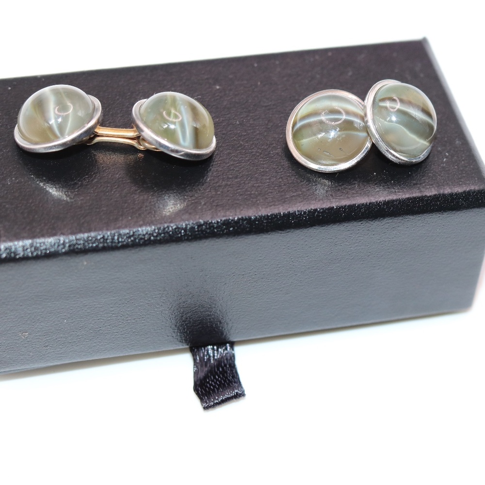 Vintage 14K  gold overlay gemstone cufflinks